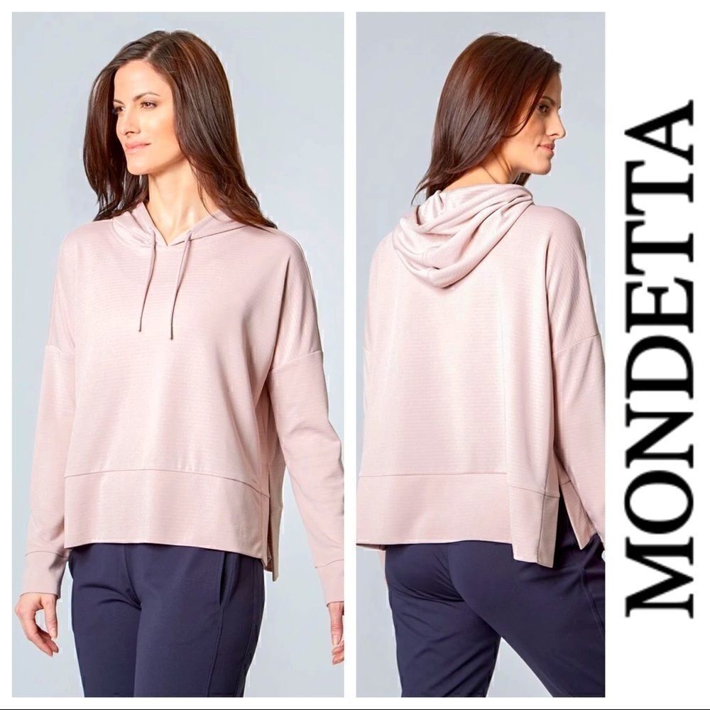 MONDETTA RIBBED Ladies Womens PERFORMANCE OTTOMAN HOODIE PULLOVER - PINK CLOUD